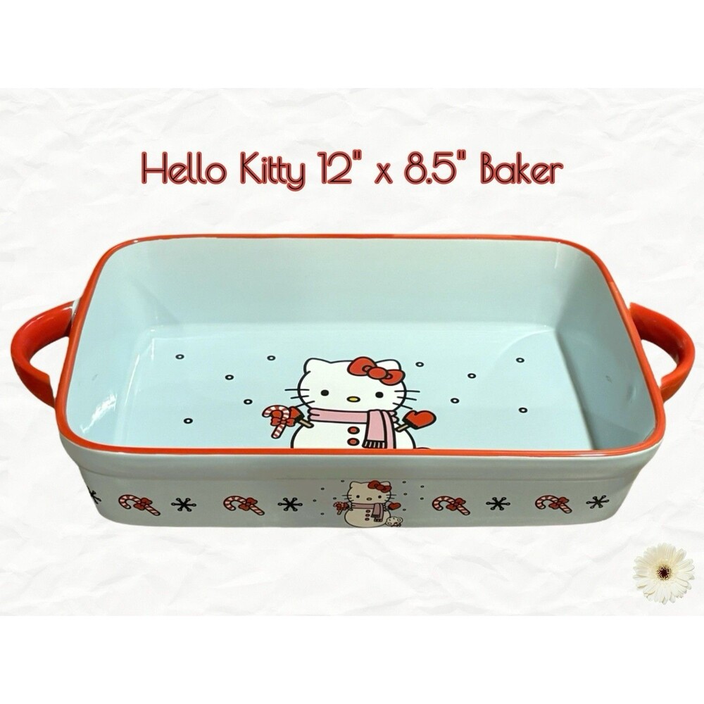 Holiday "Hello Kitty" Rectangular Snowman Baker Size 12" x 8.5" Light Blue New!